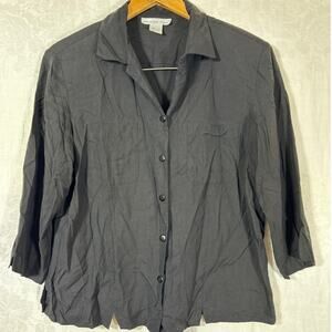 Anna and Frank Button Up Large Black 100% Silk Boxy